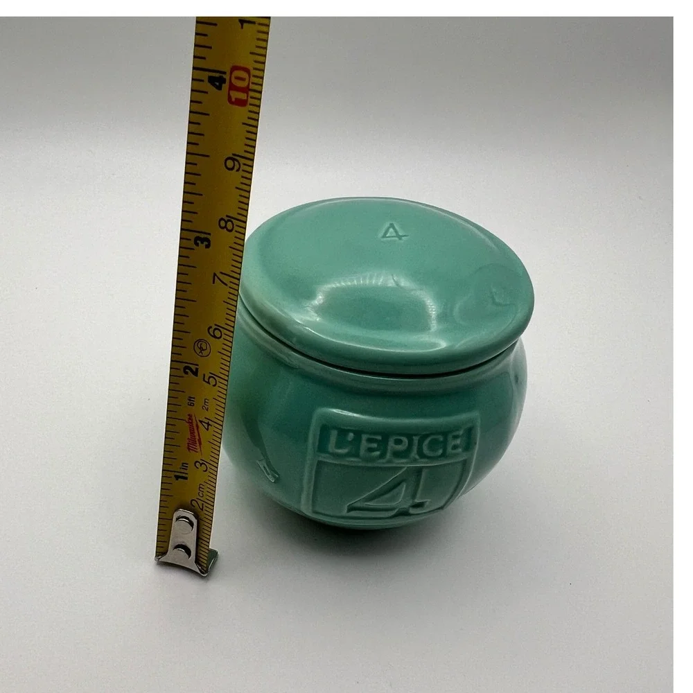 Anthropologie Spice Jar L'EPICE 4 Teal Ceramic French Canister Small Excellent